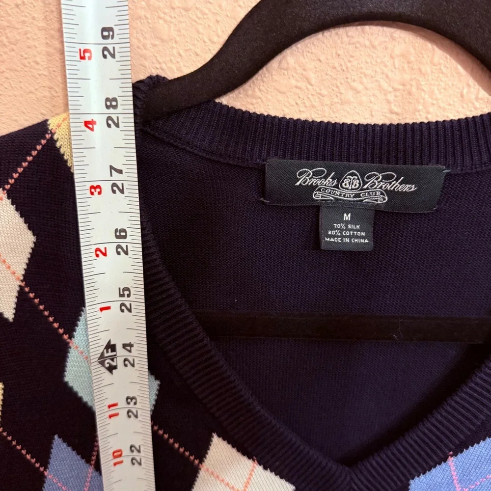 Brooks Brothers Country Club Argyle Sweater Vest Navy Blue Silk Cotton Mens M
